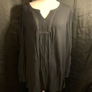 Terra & Sky Black 2X 20-22 Long Sleeve Blouse